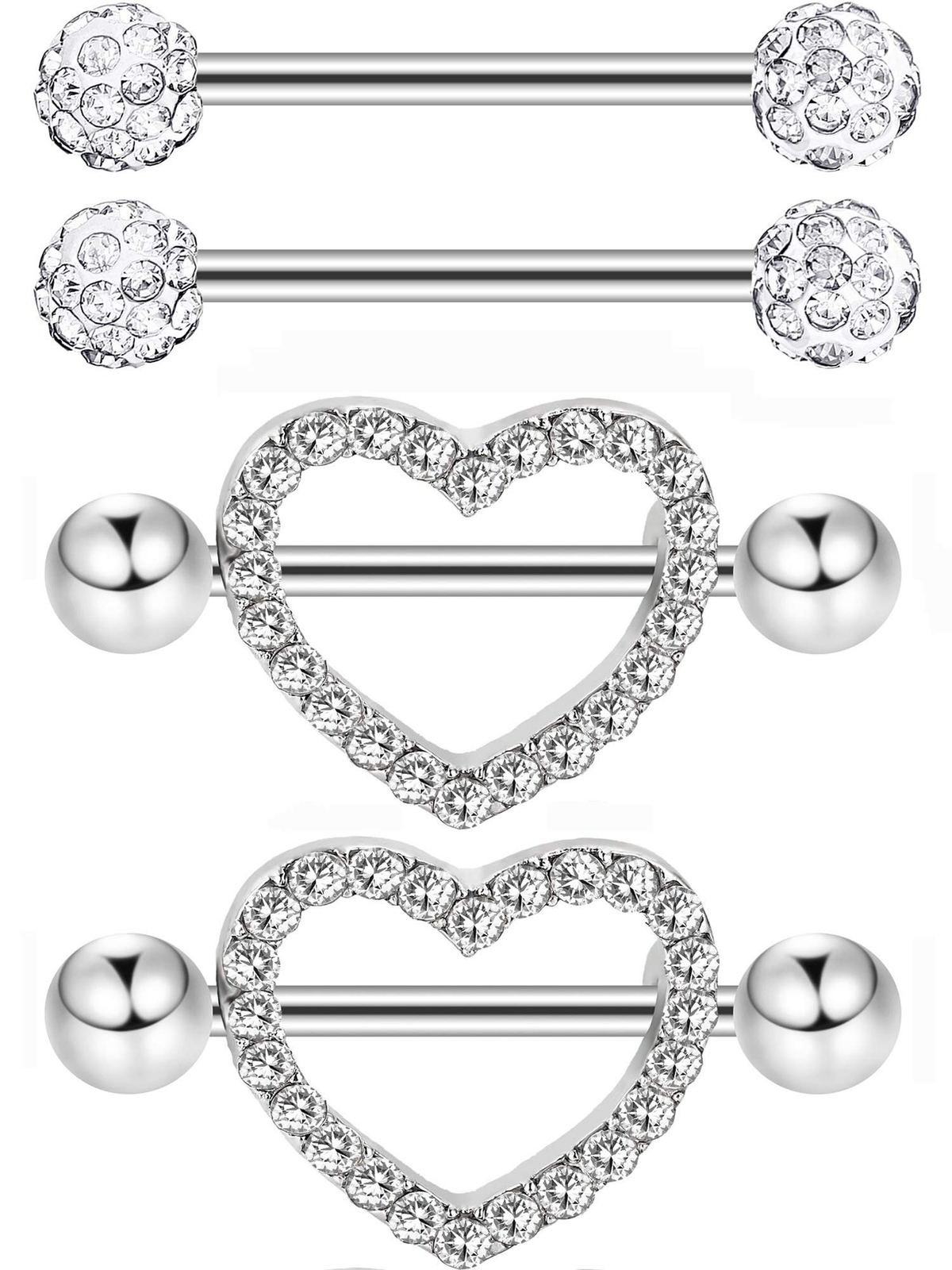 JOVITEC 2 Pairs Stainless Steel Nipple Ring CZ Barbell Rhinestone Nipple Stud...