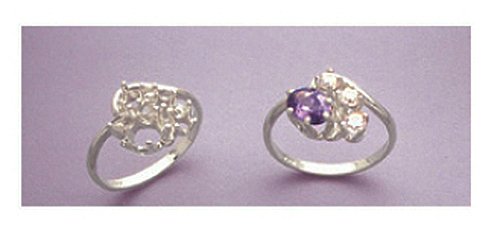 7x5mm Oval Triple Accented Silver Pre-Notched Cluster Ring Setting (Size 5-9)