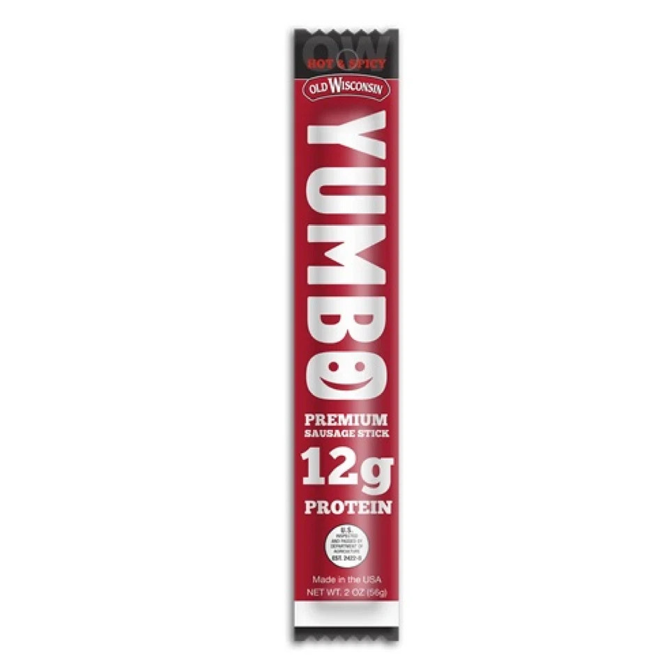 Full Box 20x Sticks Old Wisconsin Yumbo Hot & Spicy Premium Sausage Stick - 2oz