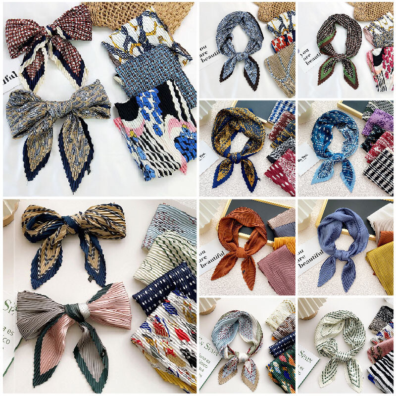 Women's Silk Pleated Head Hair Neck Scarf Luxury Neckerchief Headscarf Bandana⇔