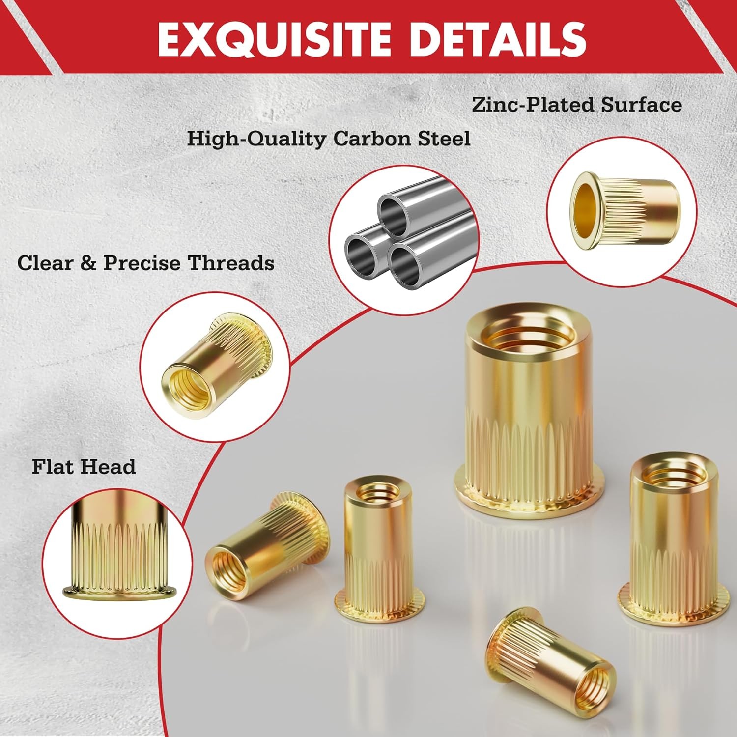 Arrow 200PC Rivet Nut Kit Rivnut Assortment Kit FlatHead Threaded Insert Nutsert