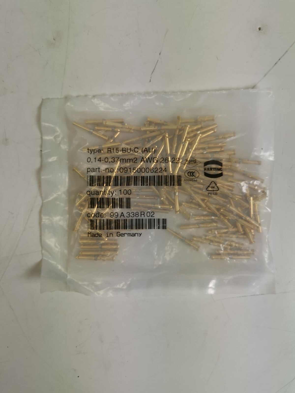 Harting Contact Pin Au R15-BU-C/09150006224 0.14-0.37mm² 100pcs NEW