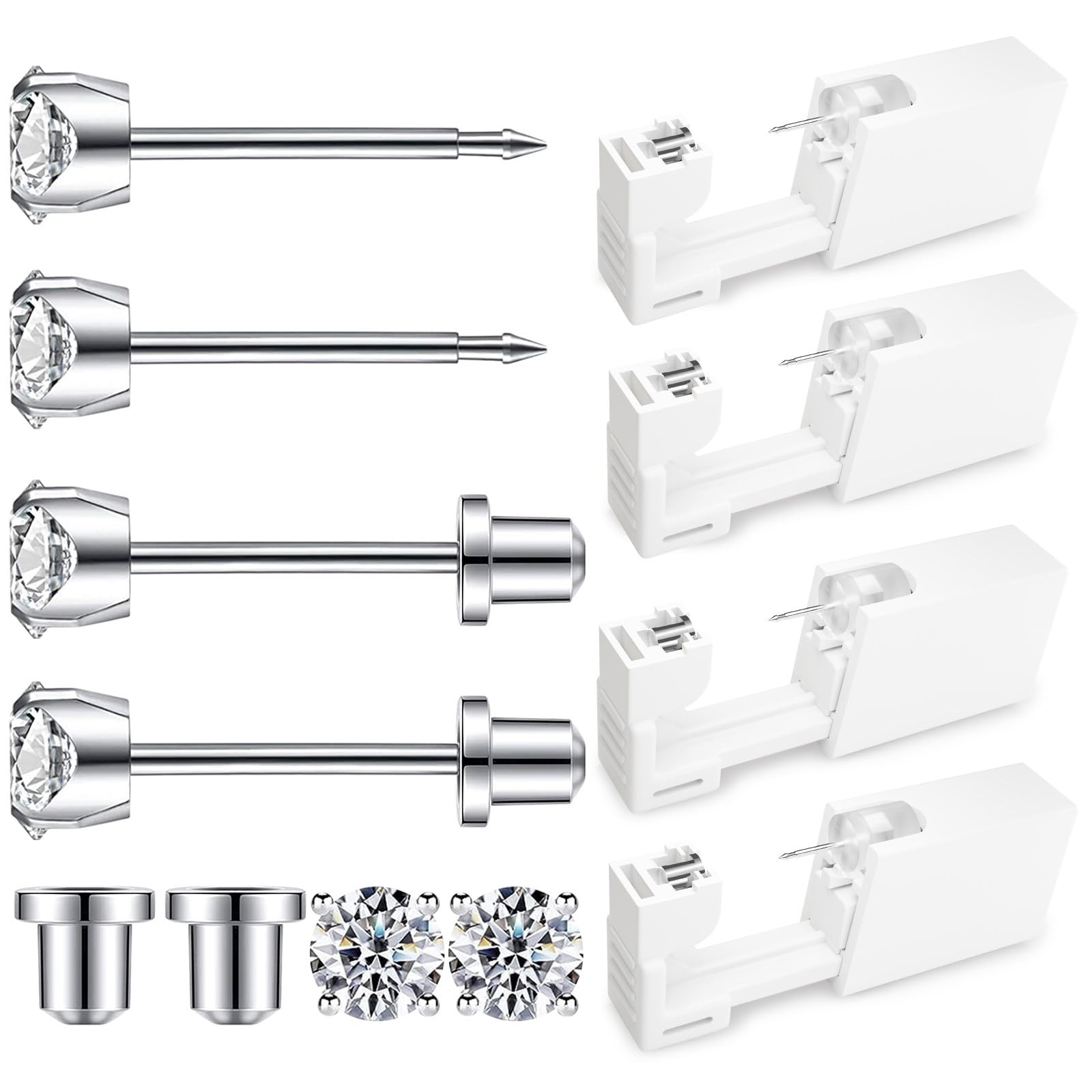 Ear Piercing Kit 4mm Cubic Zirconia Disposable Gun - 316L Surgical Steel for