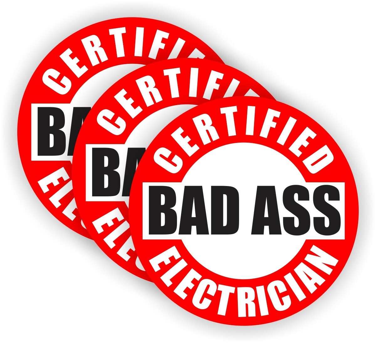 3pack BAD ASS ELECTRICIAN Hard Hat Bump Cap Stickers Decals Funny Lot Bulk 3x