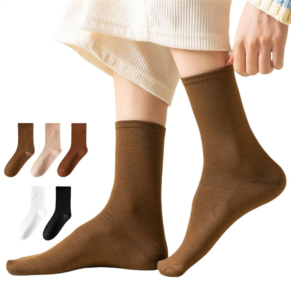 5 Pairs Women Cotton Stretch Socks Elastic Mid Calf Sports Summer Stockings