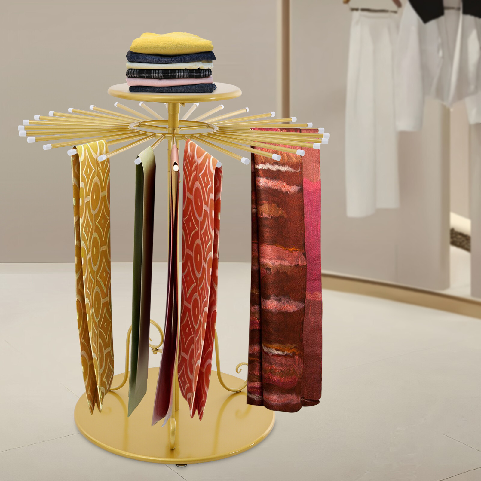 Scarf Display Rack Rotating Round Scarf Display Stand Scarf Holder Freestanding