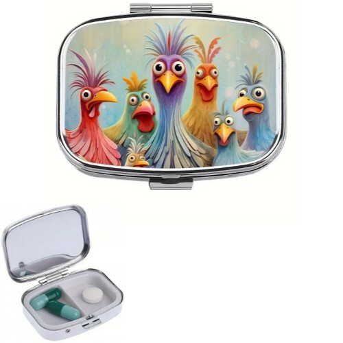 Cartoon Chicken Design Pill Box - 2-Compartment Pocket-Sized Travel Organizer