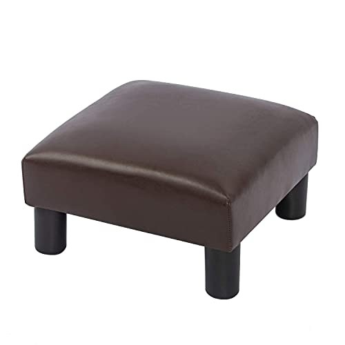 Small Foot Rest Stool Ottoman, 15" Leather Footrest Square Footstool Brown