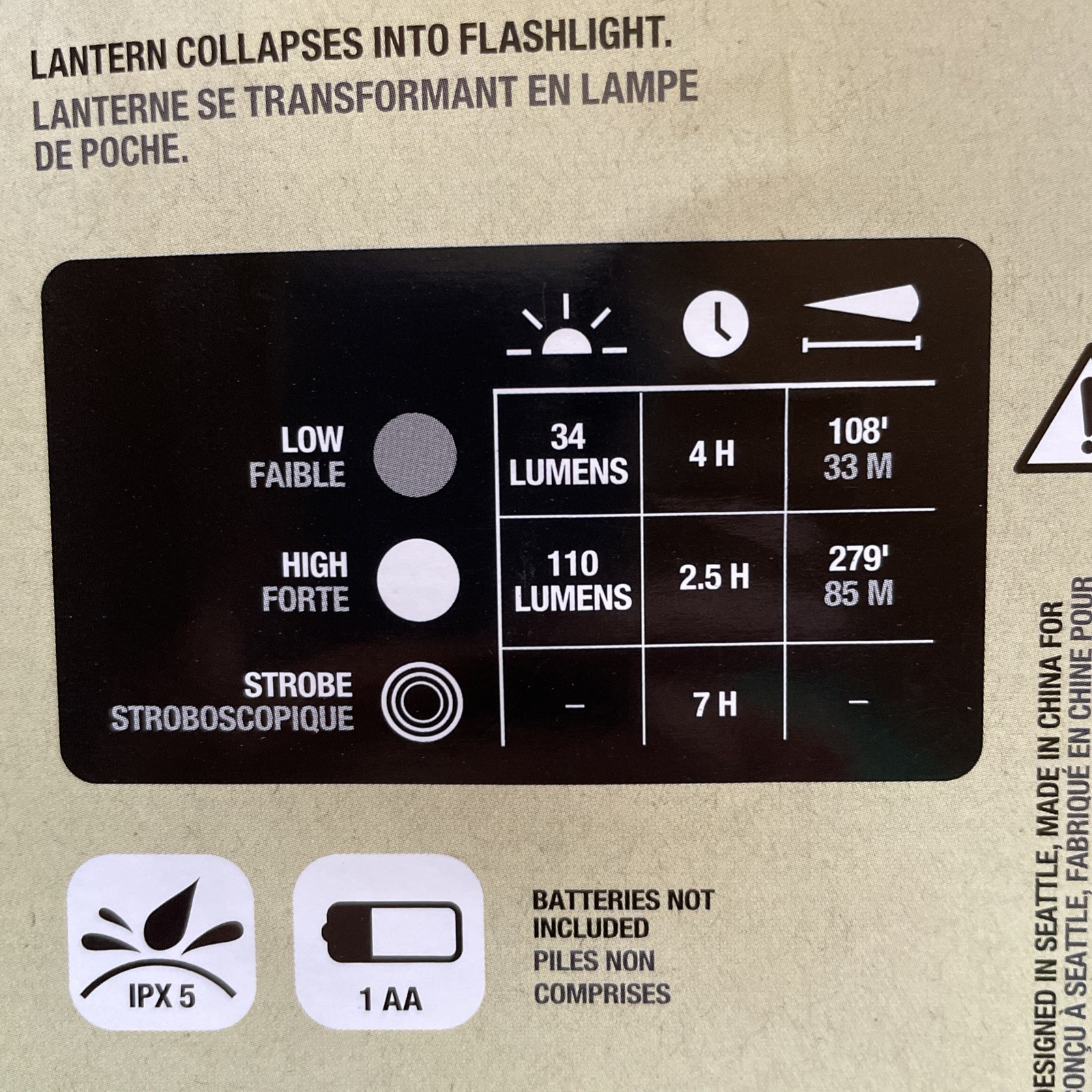 Leschi Lantern 110 Lumen Camping Lantern and Battery powered Flashlight, New