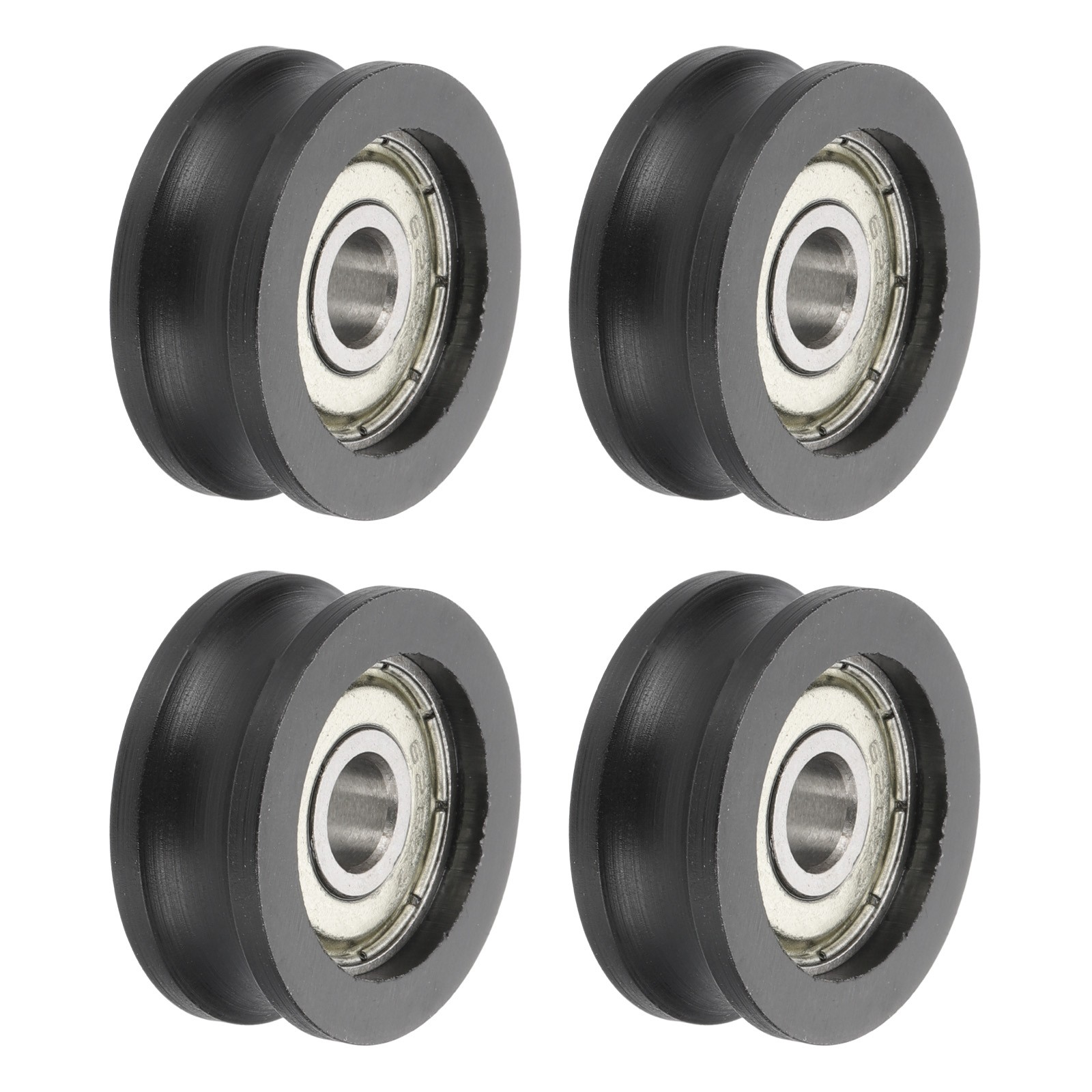 U Groove Ball Bearing Roller, 6 x 25 x 10mm Guide Wheel, Black Pack of 4