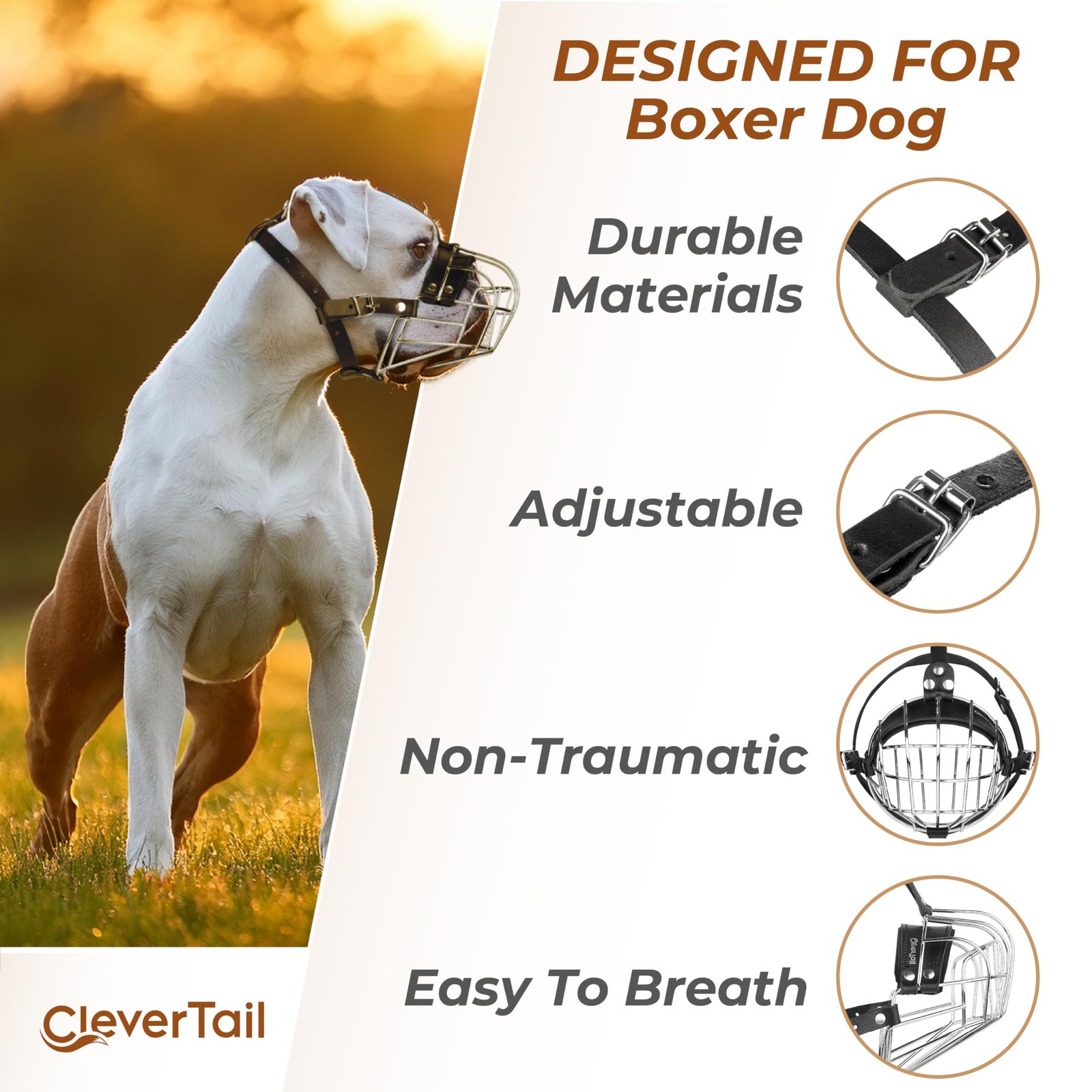 Metal Muzzle for Boxer Dog Breed – Bite Proof Boxer Muzzle for Medium and Lar...
