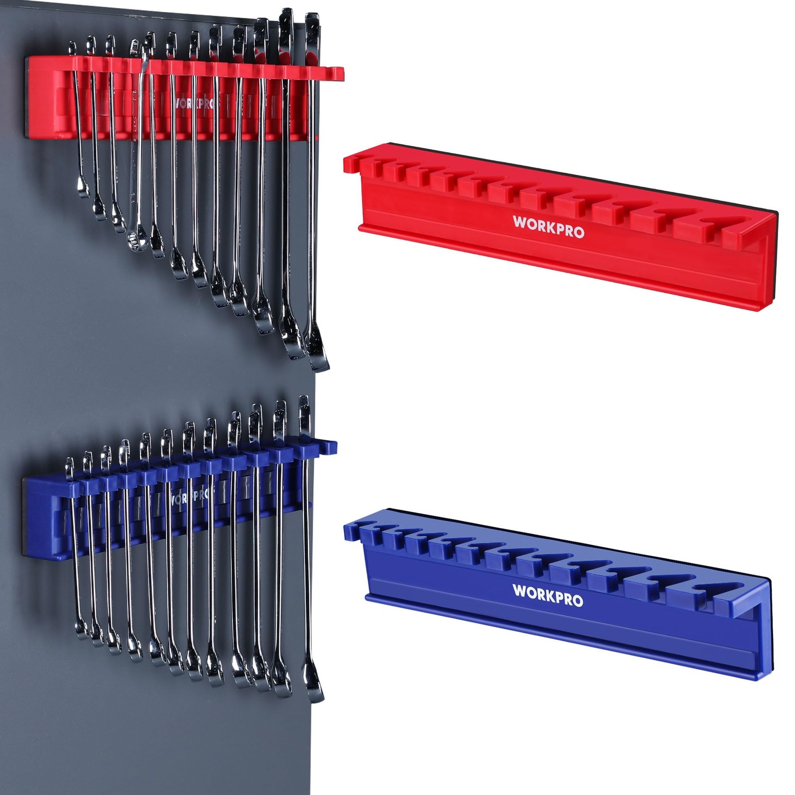 WORKPRO 2-Piece Magnetic Wrench Organizer, 24 Slots Wrench Holder | Fits SAE (5/