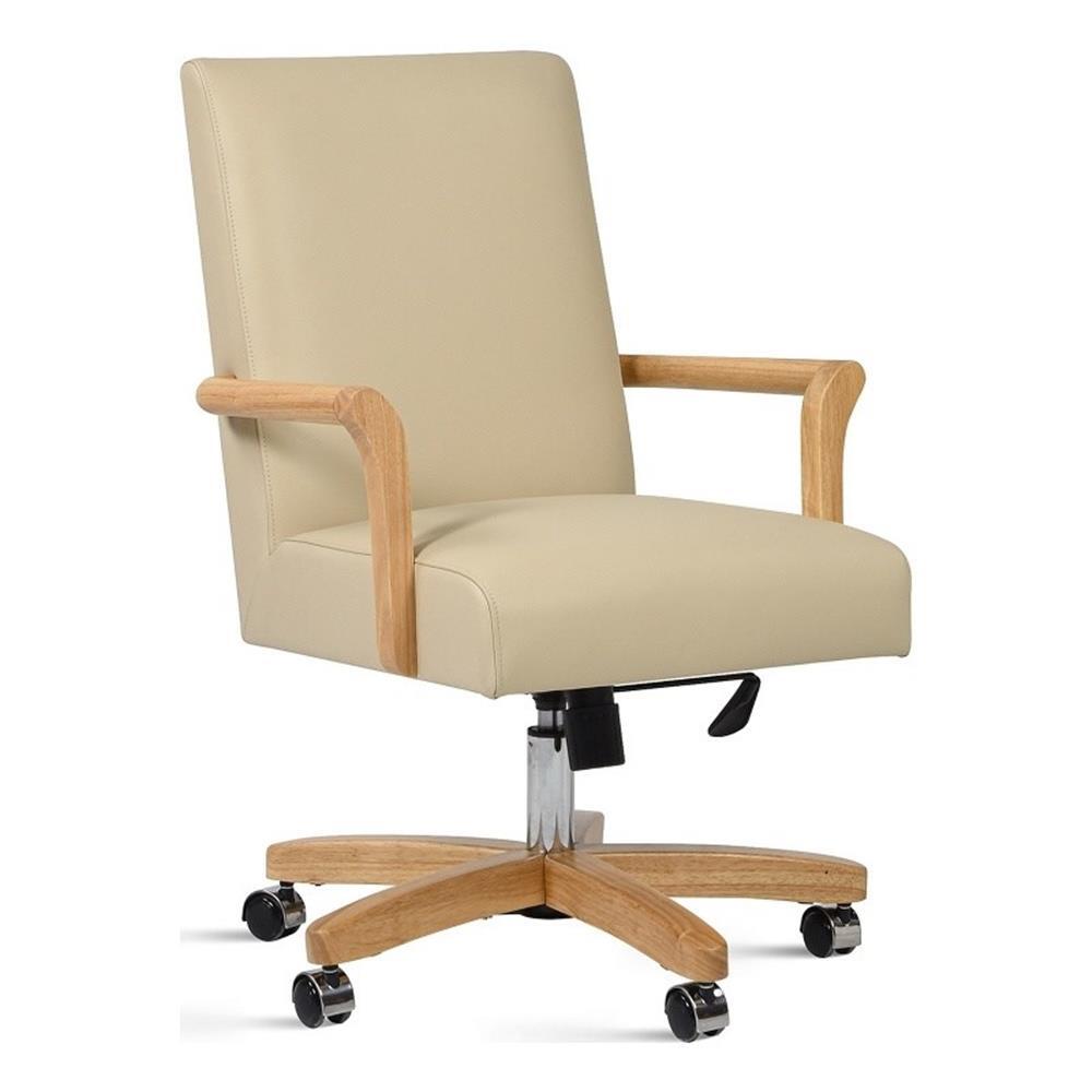 Dumont Modern High Back Executive Home Office Chair Neutral Cream Beige & Wood
