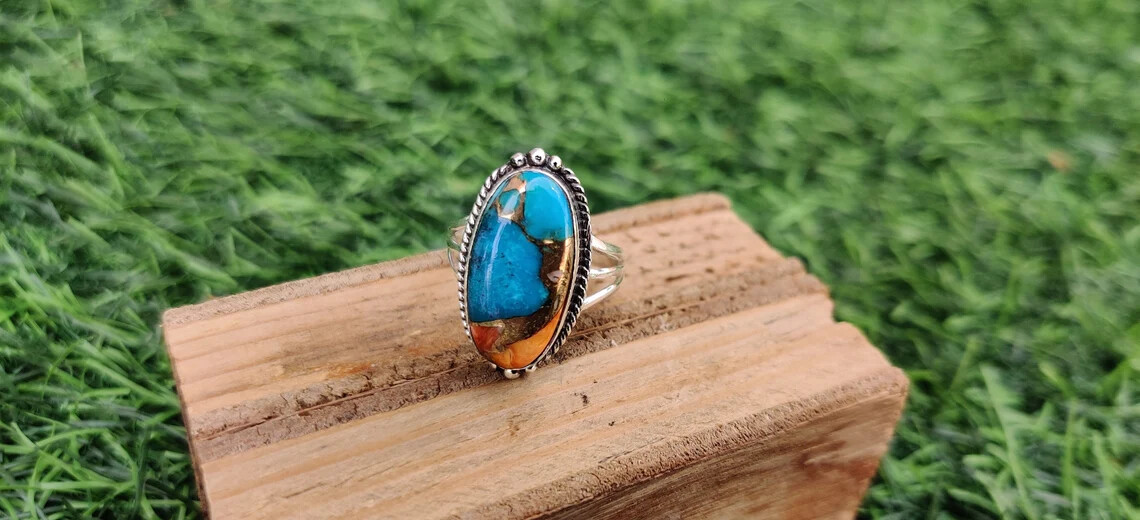 Fabulous Oyster Turquoise Gemstone 925 Sterling Silver Handmade Ring All Size
