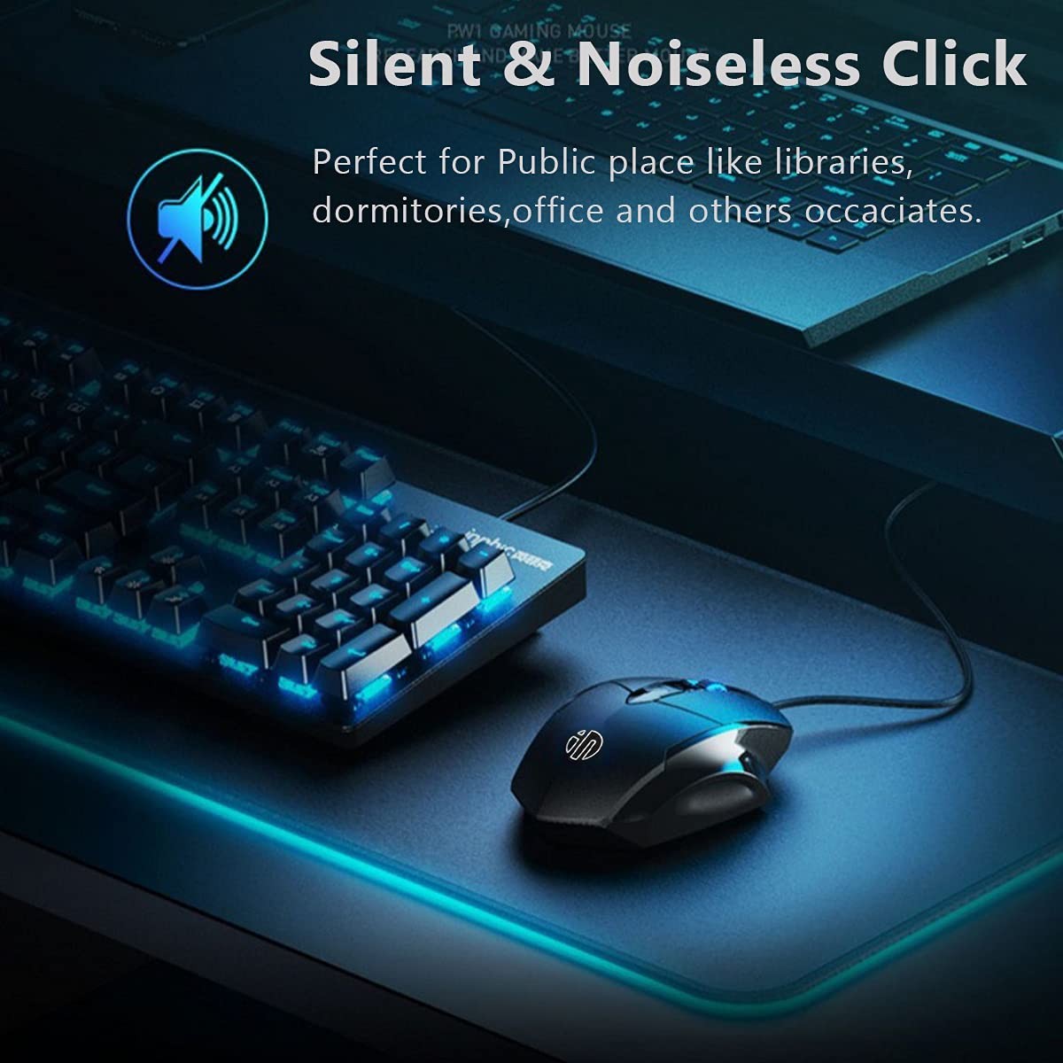USB Computer Mouse Wired, Silent Click Corded Mouse 3-Button Wired Optical Mo...