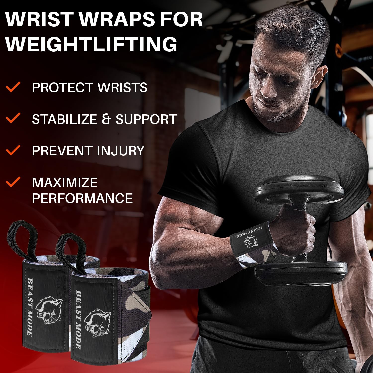 Weightlifting Wrist Wraps with Thumb Loop – HeavyDuty Support for Powerlifting