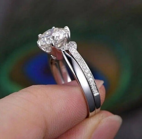Lab-Created 1.90 Ct Round Cut Diamond Engagement Ring Set 925 Sterling Silver
