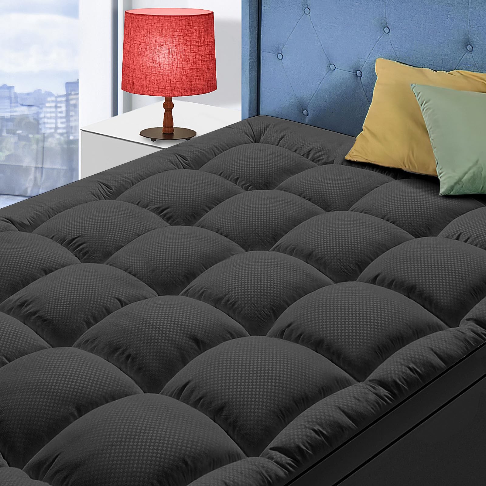 Full Size Mattress Topper for Back Pain, Cooling Extra Thick Full, Black