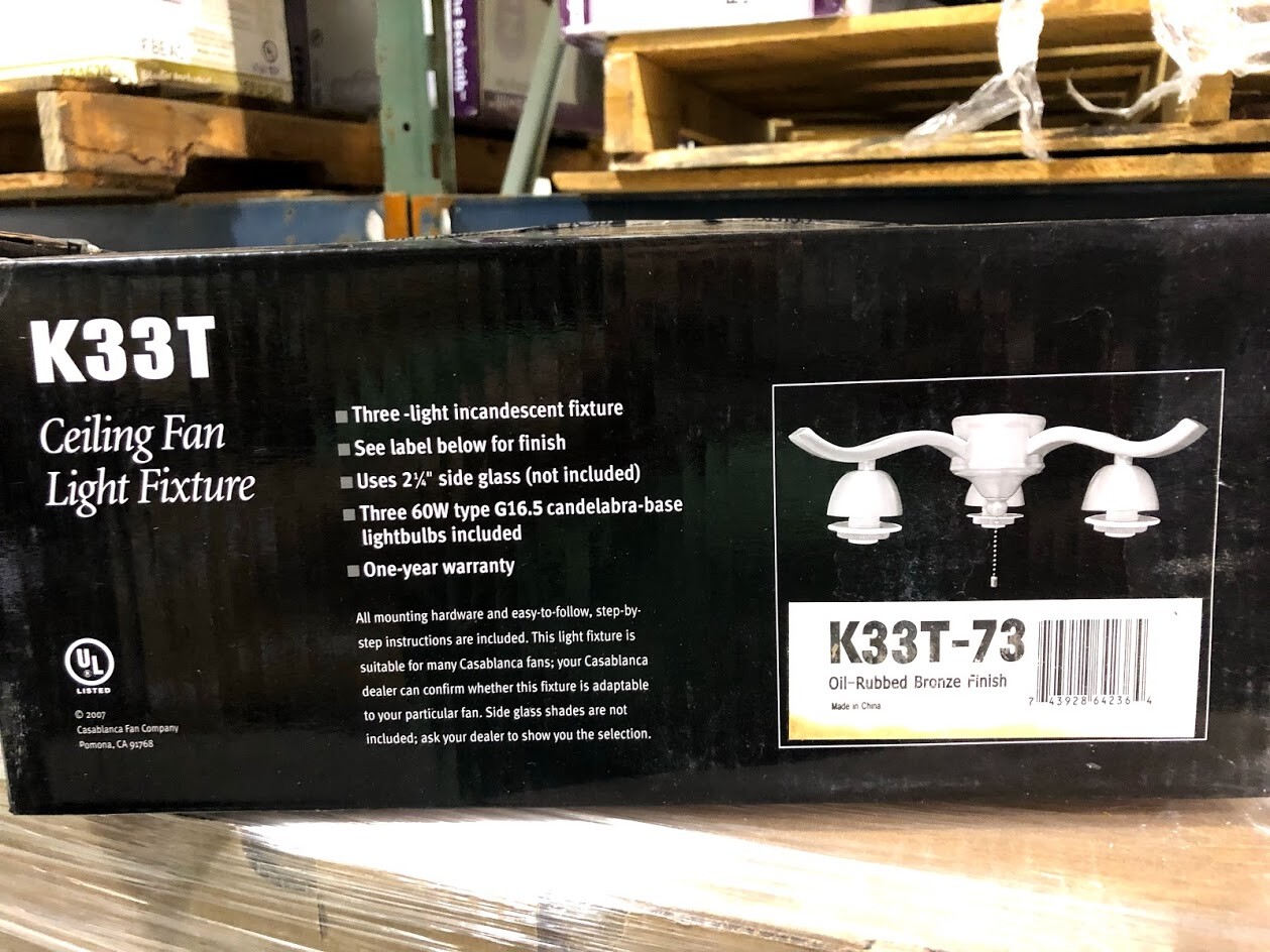 Casablanca Ceiling Fan Light Fixture Center-Stem Oil Rubbed Bronze K33T-73