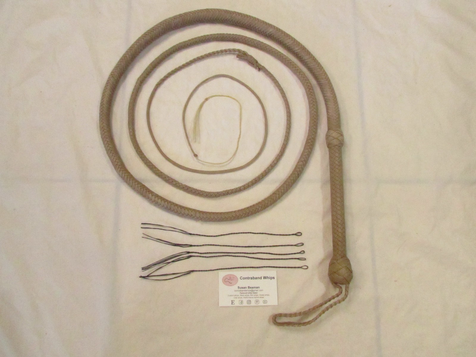 Contraband Whips 8 Foot 16 Plait Nylon Paracord Bullwhip Tan