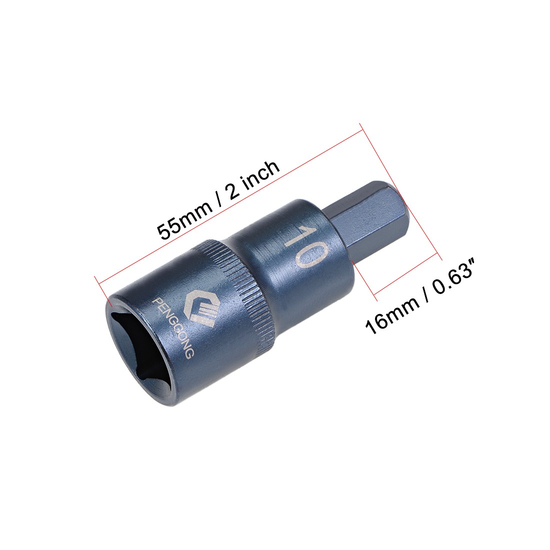 1/2" Drive x 10mm Hex Bit Socket S2 Steel Bits CR-V Sockets Metric 2"