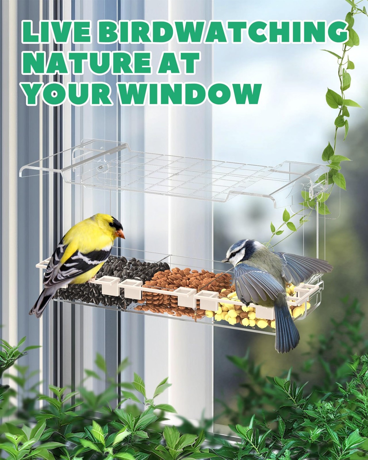 Clear Window Bird Feeder Outdoors - for Viewing with 5
