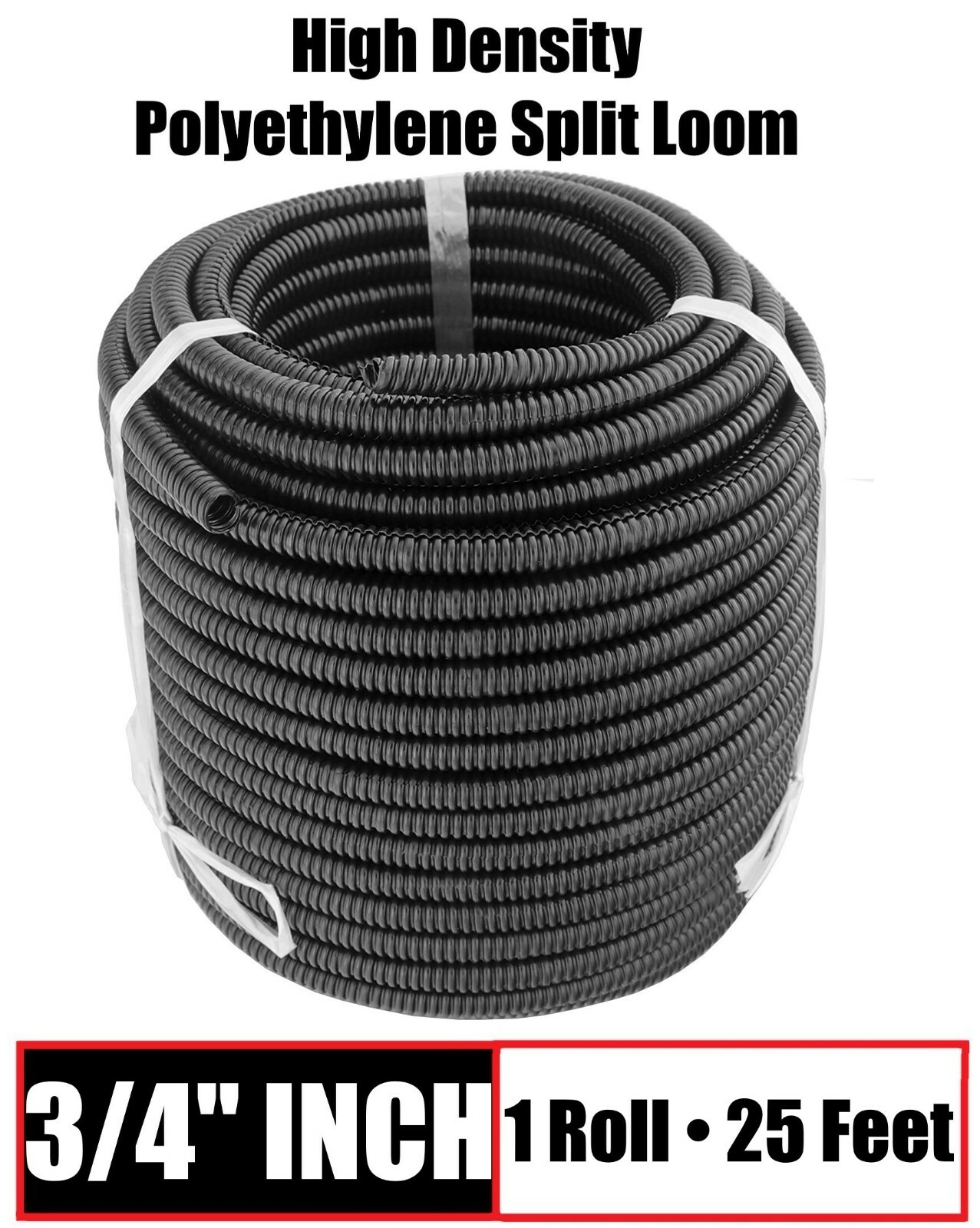 3/4" Inch Quality Split Wire Loom Polyethylene Sleeve Tubing - Black - 25 Feet