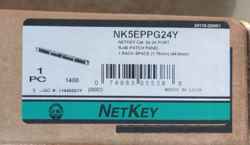 PANDUIT NK5EPPG24Y Cat 5e Punchdown Patch Panel 24 Port (New)