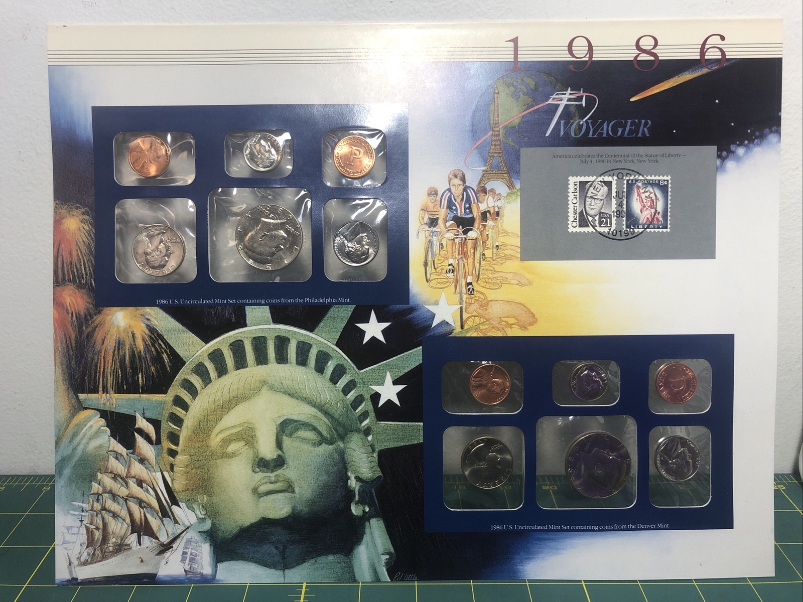 1986 Postal Commemorative Society Panel  Uncirculated P&D Mint Sets +U.S. Stamps