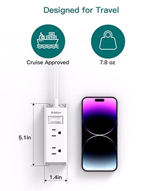 Cruise Essentials - Flat Plug Power Strip - 5 ft Ultra Flat - White