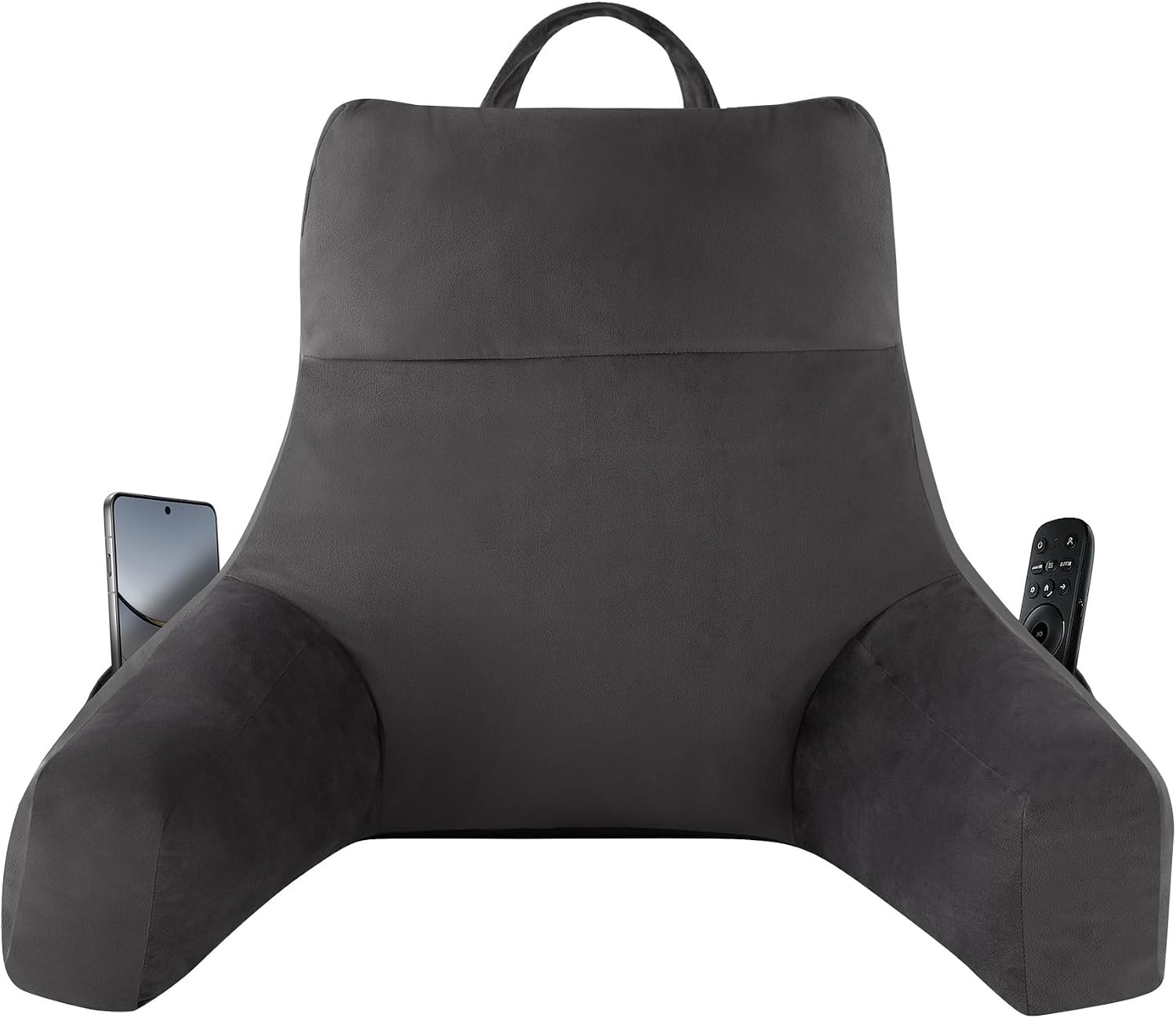 Grey Memory Foam Reading Pillow with Arms - Ergonomic Backrest for Couch & Bed