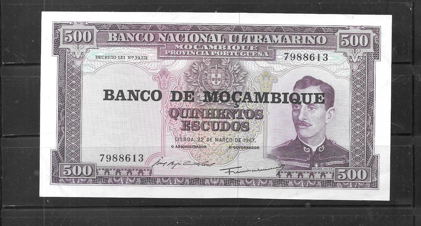 MOZAMBIQUE #118a 1976 XF CIRC 500 ESCUDOS OVERPRINT BANKNOTE PAPER MONEY