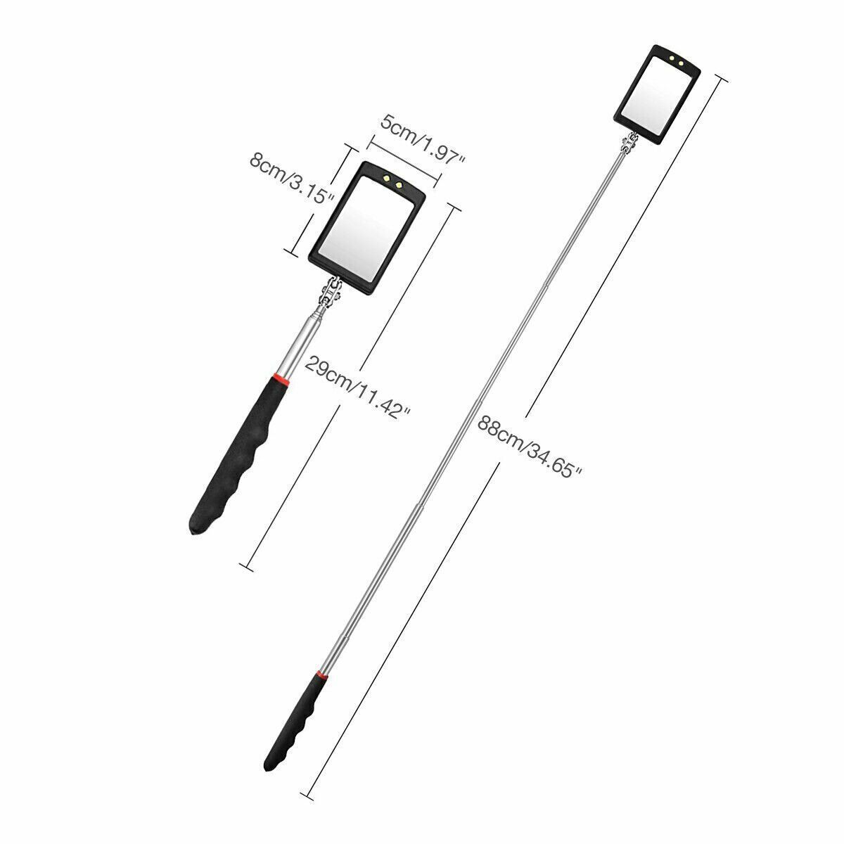 LED Lighted Mechanic Inspection Mirror Telescoping illuminate Swivel Extendable