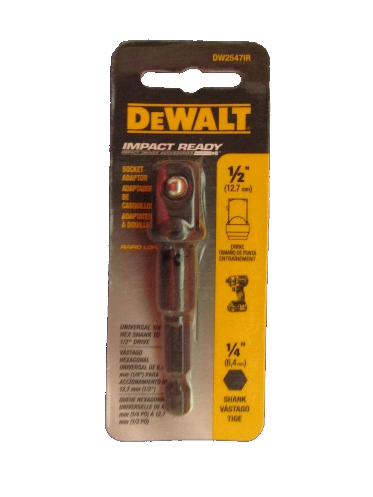 DeWalt 1/4" Hex to 1/2" Socket Adapter for 18V/20V Impact Ready Driver #DW2547IR