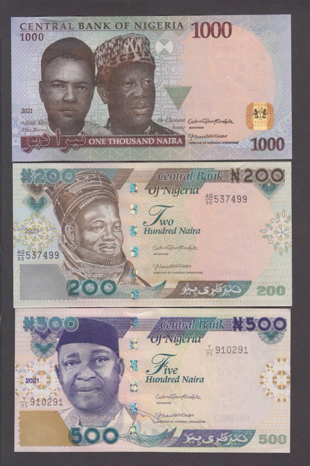 NIGERIA  P.29-30-36  200-500-1000 NAIRA 2021  UNC WE COMBINE             2303