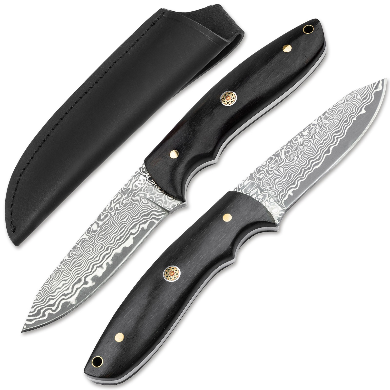 Magnum Vernery Damascus Ebony Fixed Blade Knife Leather Sheath 02SC018DAM