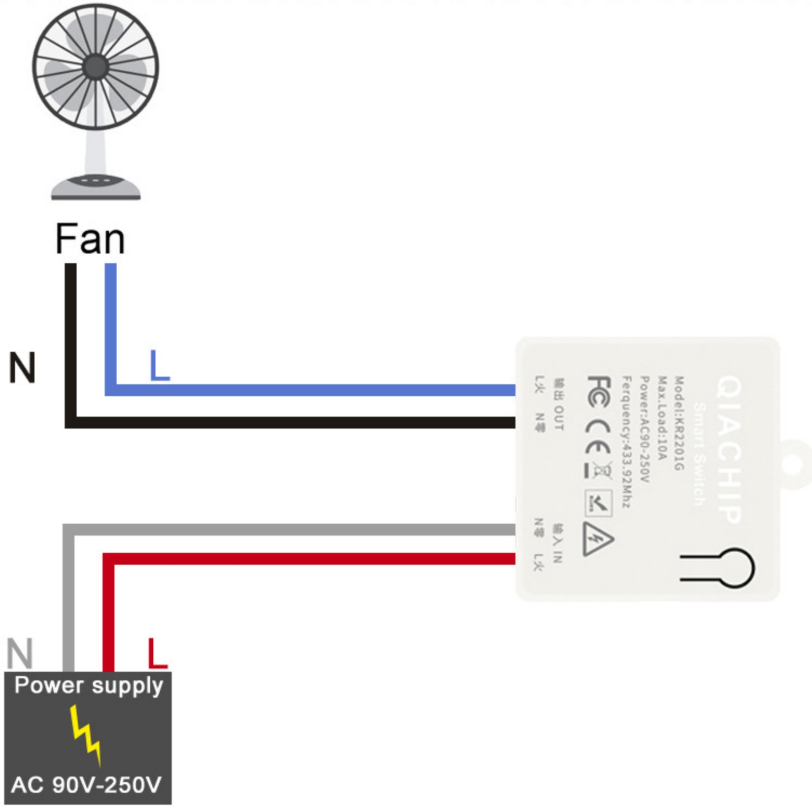 1 Set 433mhz Receiver Module Wireless Light Switch No Wiring Direct Installation