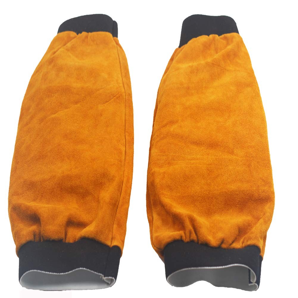 Jewboer Leather Welding Sleeves Heat Flame Resistant Arm 16.5", Yellow
