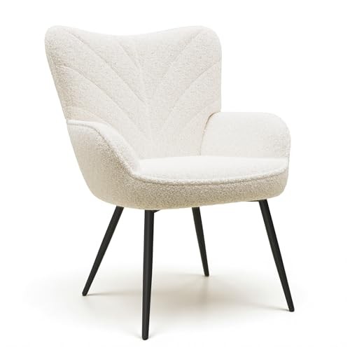 Mid-Century Modern Sherpa Accent Chair, Upholstered Armchair for set of 2 Beige