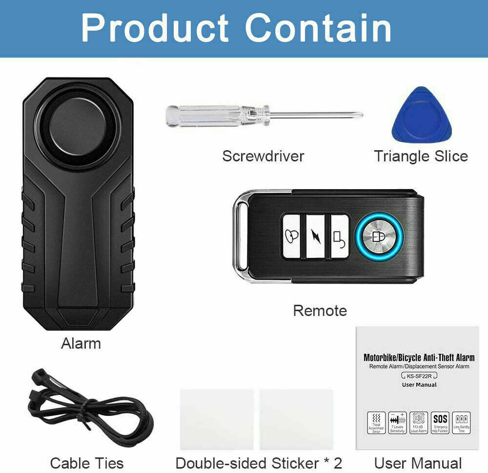 66FT Remote Bike Alarm Vehicle Search 3 Bells Anti Theft for Motorcycle/Ebike