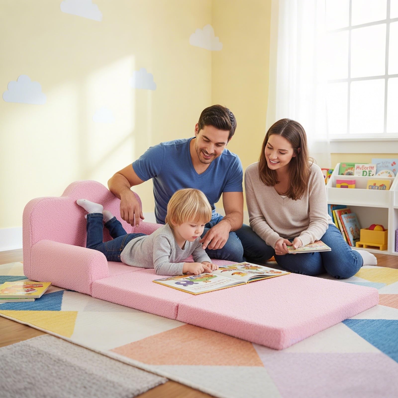 Sofa, 2-in-1 Soft Couch Fold Out, Cloud-Like Comfy Couch Reading Chair with C...