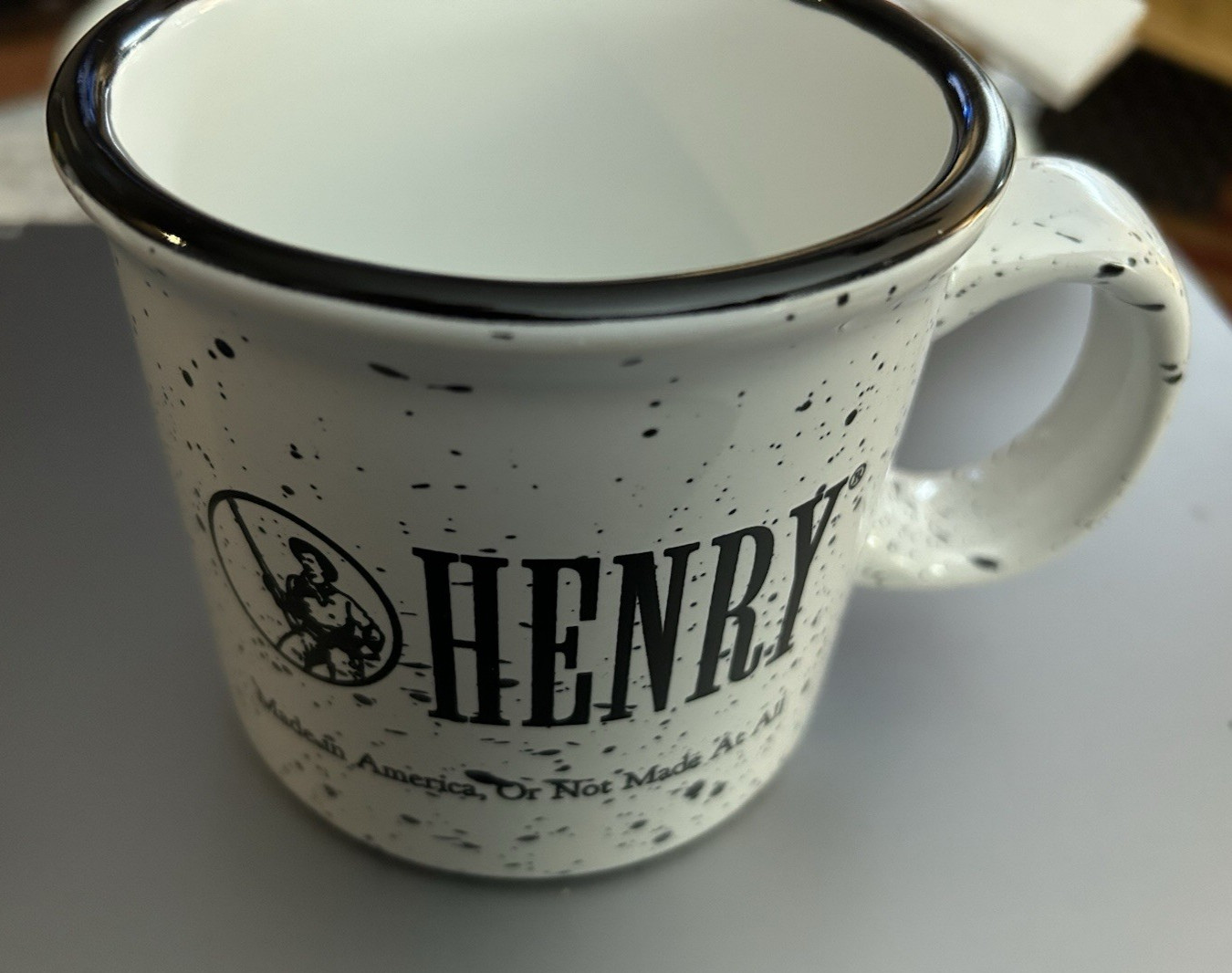 Henry Rifles “Made In America Or Not Made At All” White Speckle Coffee Mug 12oz