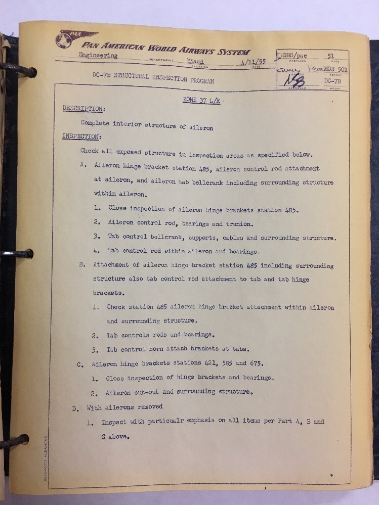 Douglas DC7B Original Structural Inspection Program Pan American World Airways