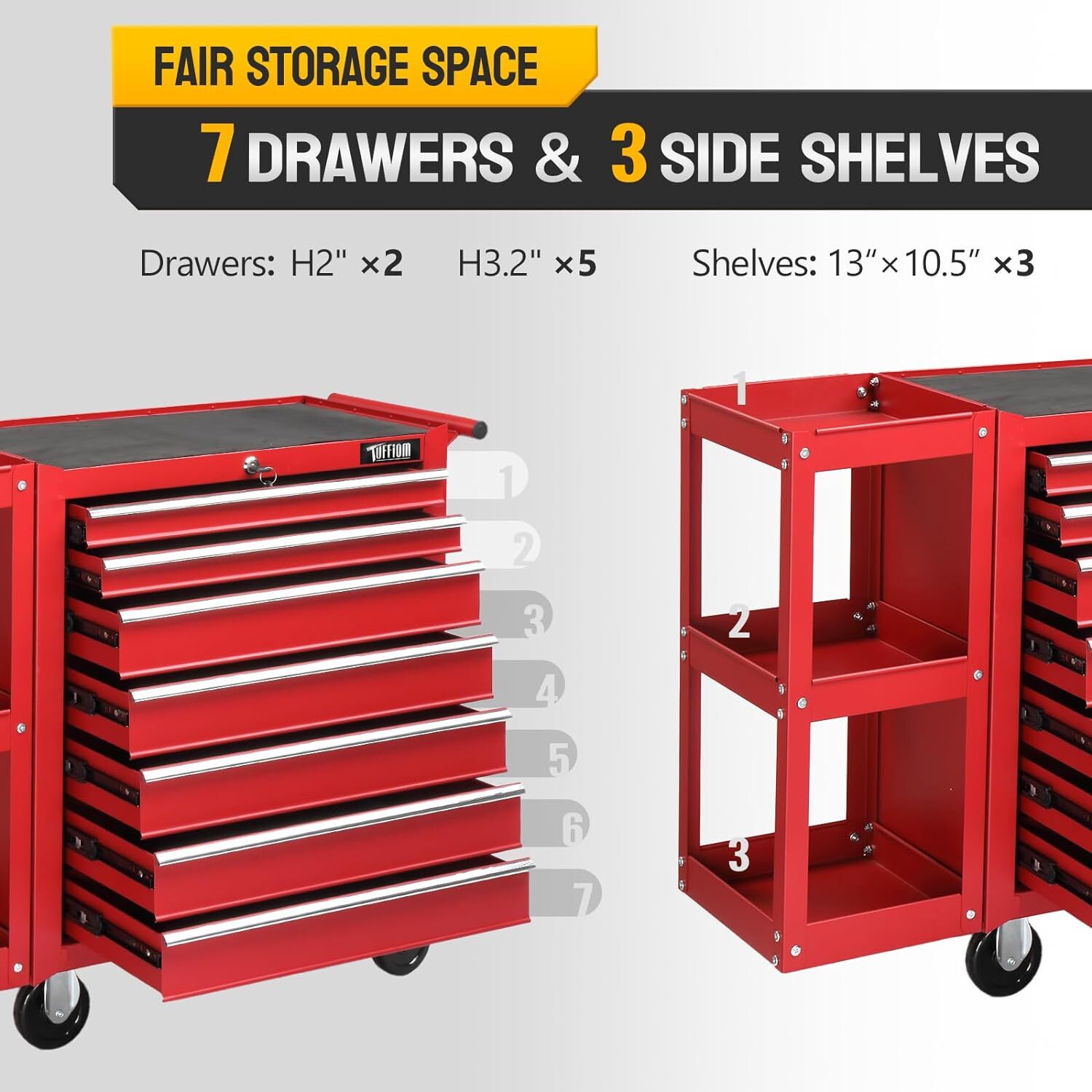 7-Drawer Rolling Tool Chest Tool Box Tool Cabinet with Lock & Key & Side Shelves