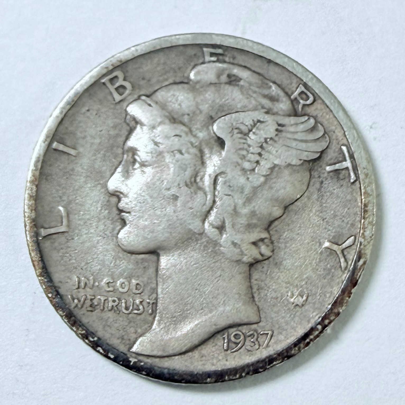 1937-S MERCURY DIME, 90% SILVER, VERY FINE DETAILS FREE SHIPPING #9241