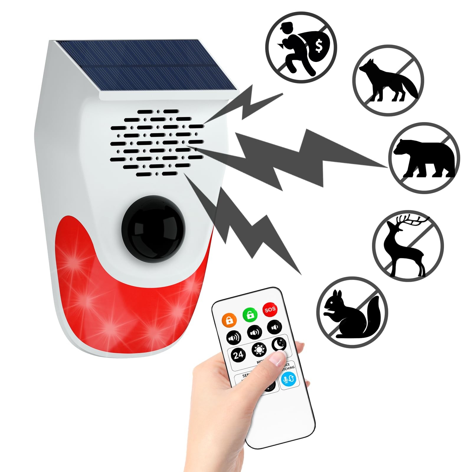 Solar Motion Sensor Alarm with Custom Voice Upload - 120dB Loud Noise Maker &...