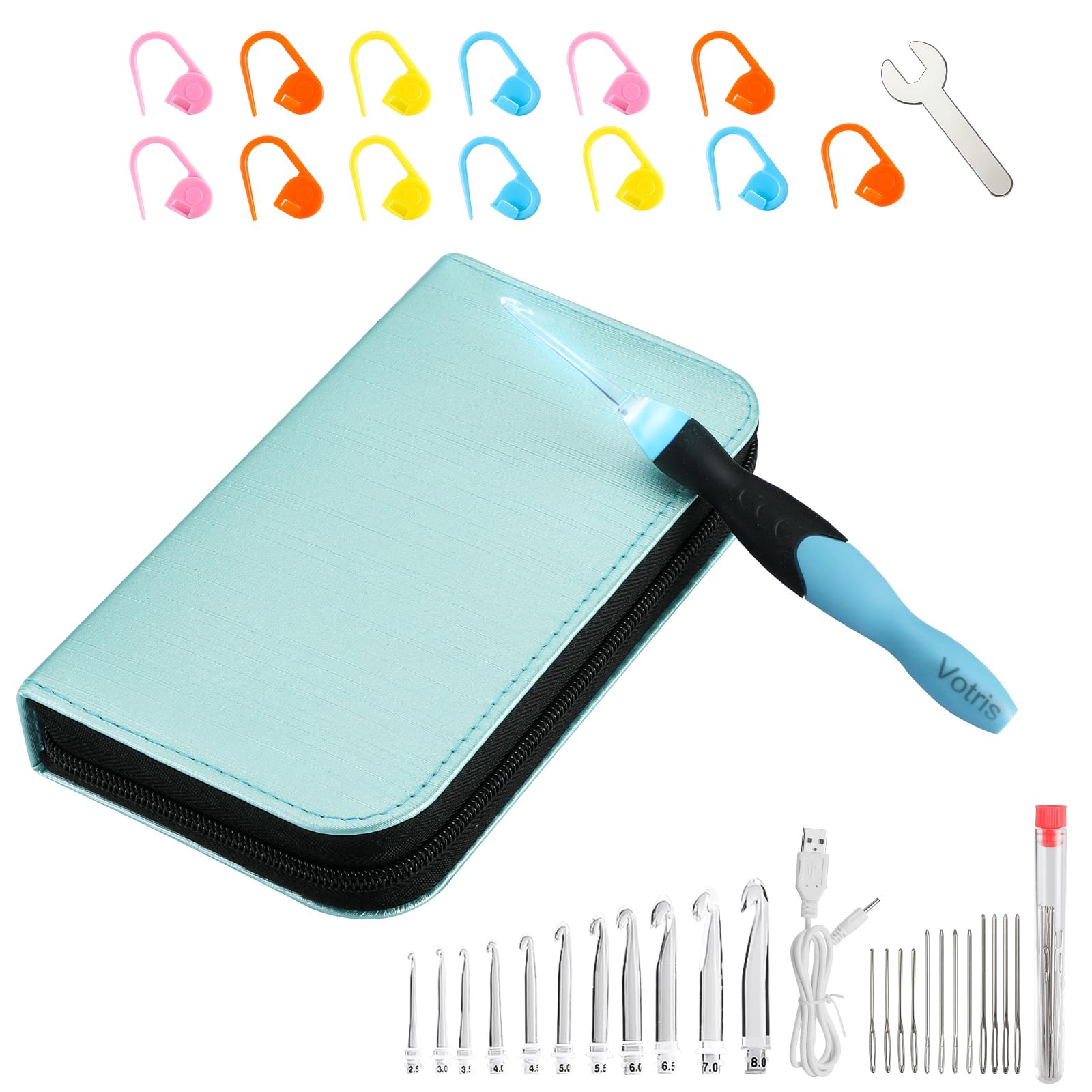 Light up Crochet Hook Set - 11 in 1 Lighted Crochet Hook Set for Beginners Er...