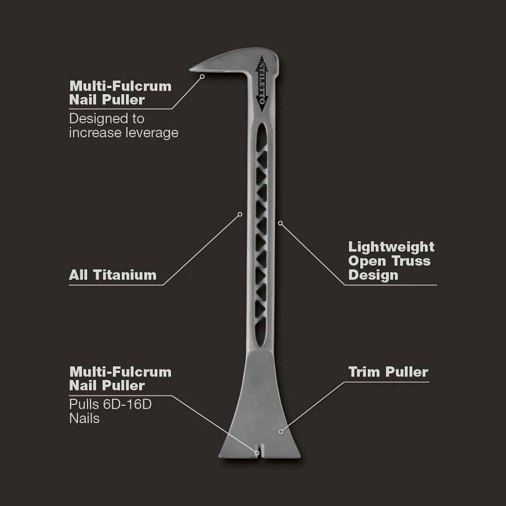 Titanium Trim and Nail Puller with 12 In. Titanium Clawbar Nail Puller with Dimp