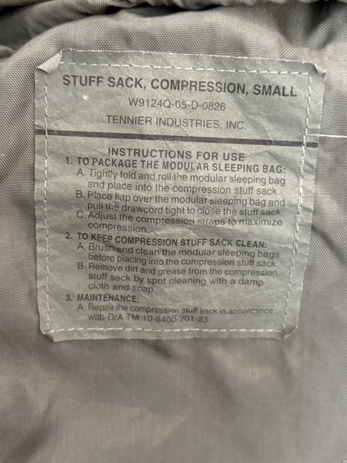 USGI Foliage Compression Stuff Sack Small Tennier Industries MSS Army Issue