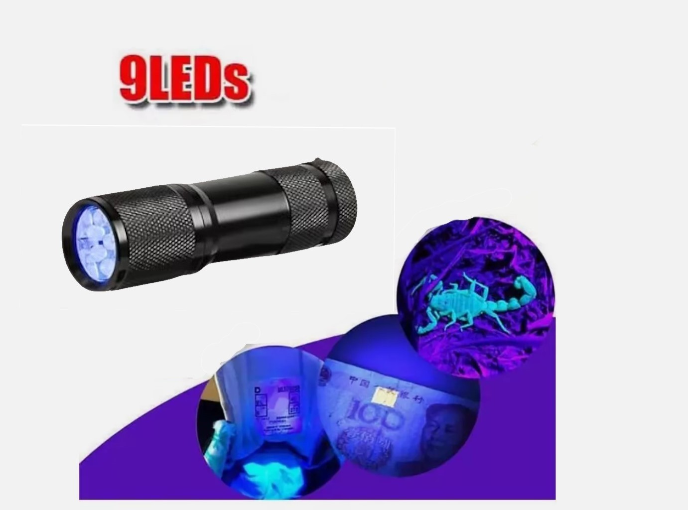 UV 9 LED Pocket Black Light Vaseline Glass Detect Stain Urine Semen Lice Bed Bug